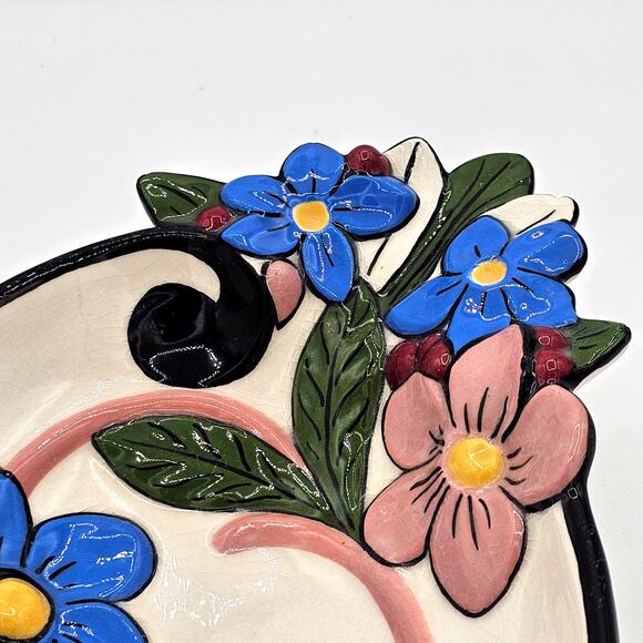 Vintage Hand Painted Ceramic Footed Bowl-Holland Floral Mold-Retro Home Decor - Picture 6 of 10